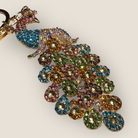 Rhinestone Peacock Keychain Keyring Bag Charm With Lobster Clasp - Picture 3 of 3